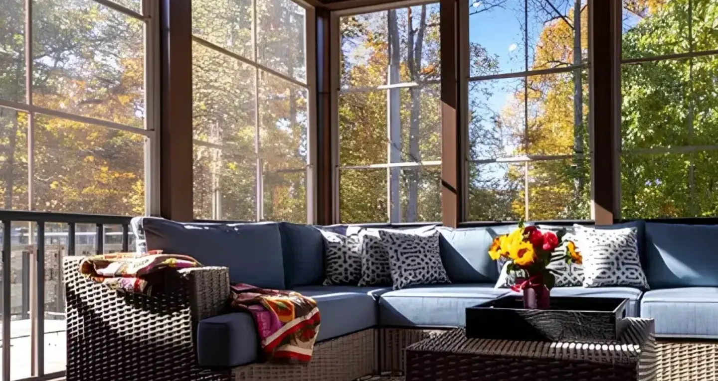 3-season-sunroom-installation-with-couch-and-table-with-overlooking-view-in-southern-maryland