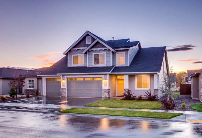roof-repair-and-roof-installation-on-the-modern-house-with-lighting-inside-and-garage-in-huntingtown-maryland