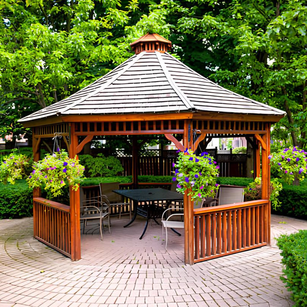 traditional-gazebo-with-plants-decorations-on-it-and-outdoor-dining-set-area-inside-surrounded-by-grass-and-plants-on-the-background-in-southern-maryland