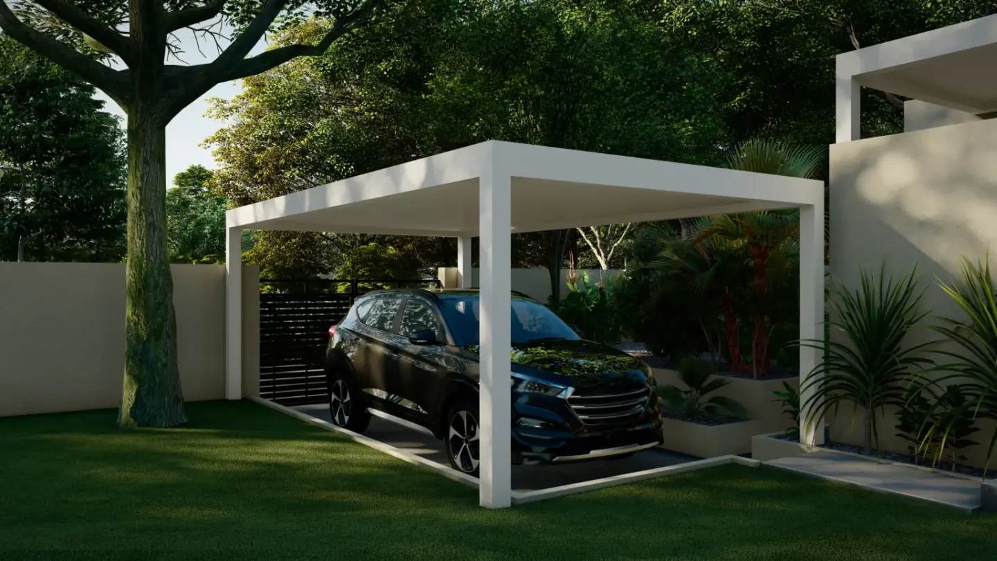 white-r-carports-on-the-backyard-with-plants-decorations-and-trees-on-the-background-in-southern-maryland